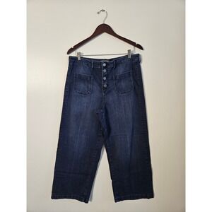 Liverpool Los‎ Angeles Wide Leg Jeans 14/32 Indigo Blue Button Fly Patch Pocket